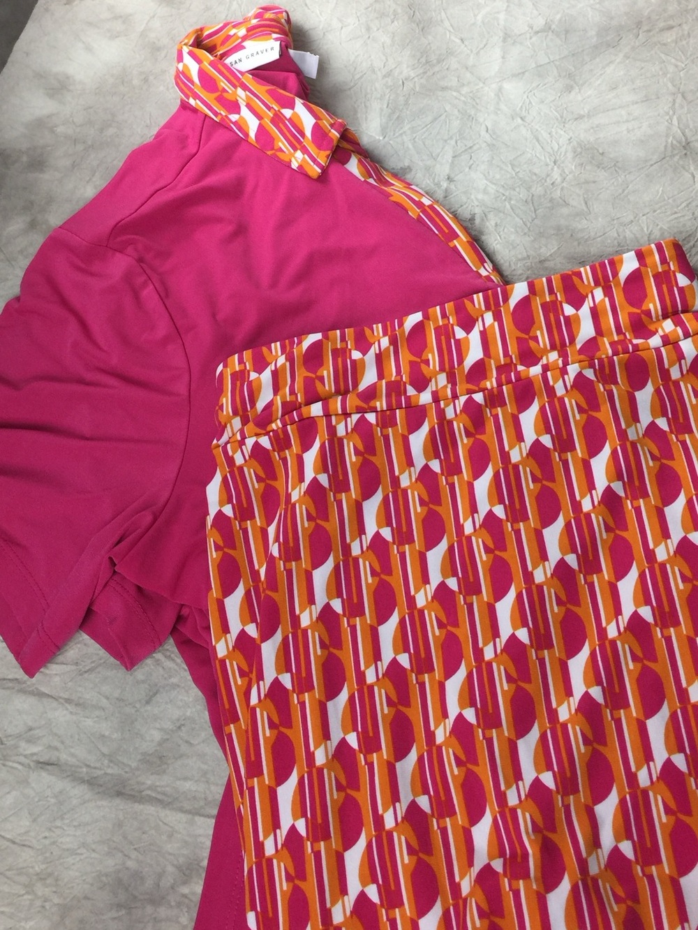 2 Piece set Susan Graver Pink and Orange Geometric Midi skort and Matching Top